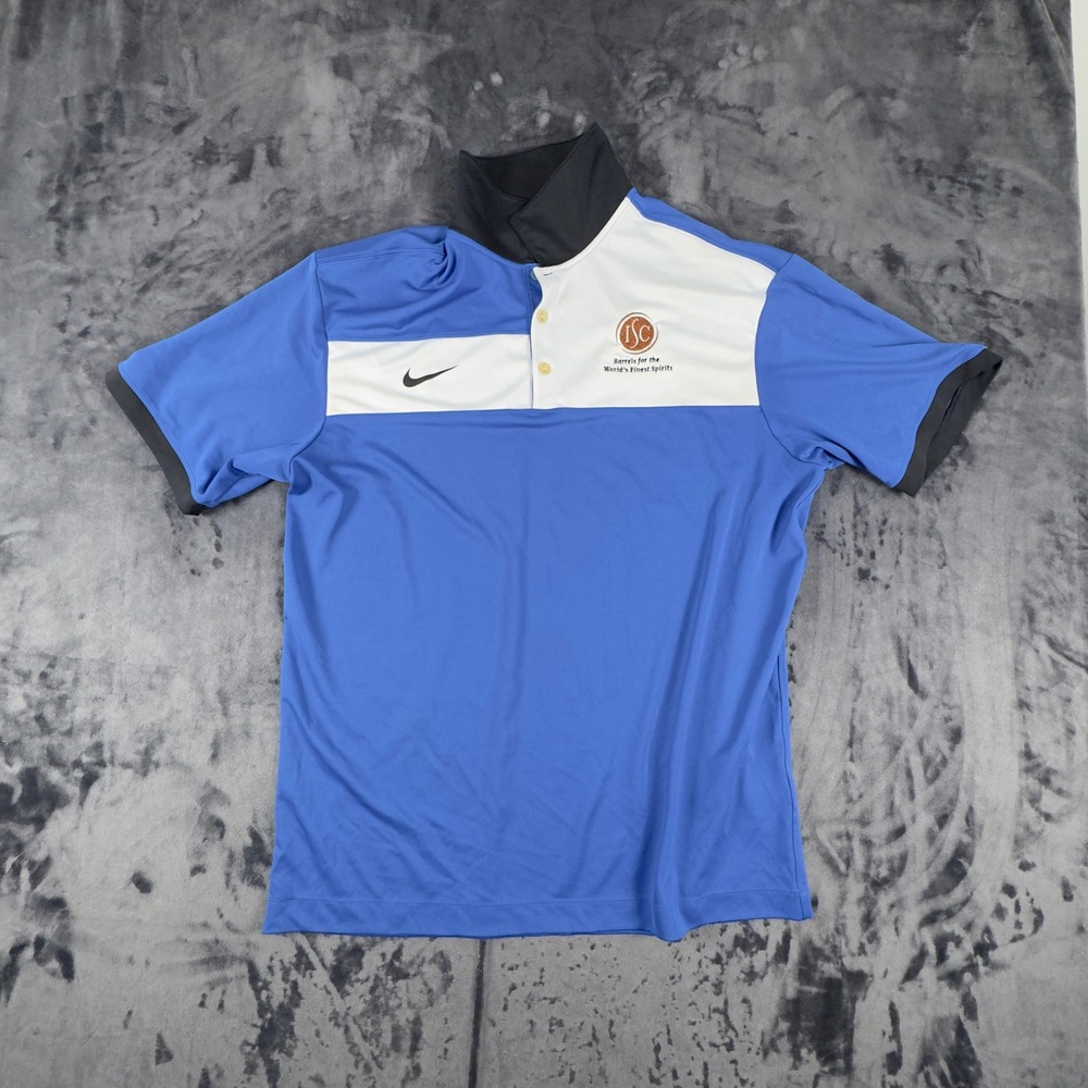 Nike Golf Polo Shirt Mens L Blue Dri-FIT Short Sleeve ISC Logo Colorblock